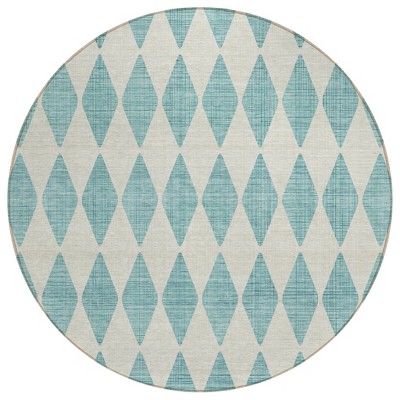Teal Blue And Ivory Geometric Washable Indoor Outdoor Area Rug