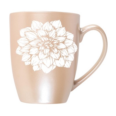 Elanze Designs Botanical Floral Nature Coffee Cup Mug 10 Ounce Ceramic With Shimmery Metallic Finish Elegant Minimalist Dahlia Flower Silhouette