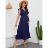 Womens Maternity V Neck Dress Ruffle Sleeve Pocket Baby Shower Maxi Dress - 3 of 4