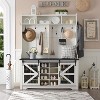 SinCiDo 59" Shoe Racks with 20 Shoe Cubbies & 12 Coat Hooks & Sliding Barn Doors, Farmhouse Entryway Hutch, White - 2 of 4