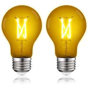 Luxrite A19 LED Yellow Edison Light Bulb, 4.5W=60W Equivalent, Clear Glass Filament, UL Listed, Indoor Outdoor, Porch, E26 Standard Base 2 Pack - 1 of 4