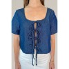 Women's Denim Short Sleeve Tie Front Blouse - nlt - 2 of 4