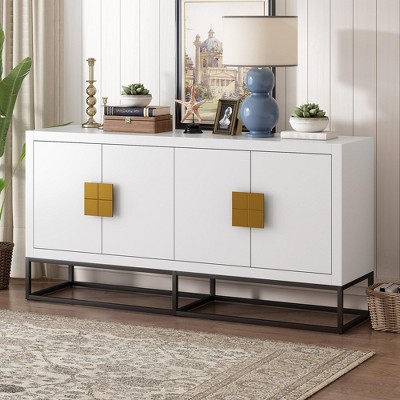 Sideboard Buffet Cabinet, Kitchen Pantry Storage Cabinet with Adjustable Shelves, 4 Doors, Iron Legs, Media Console for Dining Room Living Room