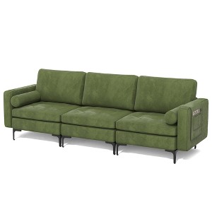 Costway Modern Modular 3-Seat Sofa Couch w/ Side Storage Pocket & Metal Legs Army Green - 1 of 4