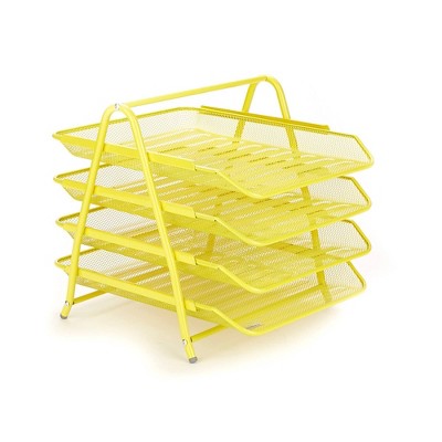 Mind Reader Desk Organizer with 4 Sliding Trays Yellow