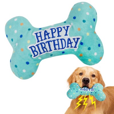 Prime Pets Dog Birthday Toys, Plush Dog Squeaky Toys, Stuffed Puppy Chew Toy for Small Medium Large Dogs, Bone Pet Toy