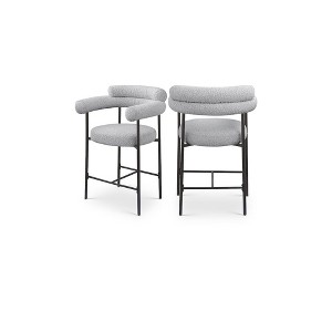 Meridian Furniture,Blake Grey Boucle Fabric Counter Stool, Set of 2 - 1 of 4