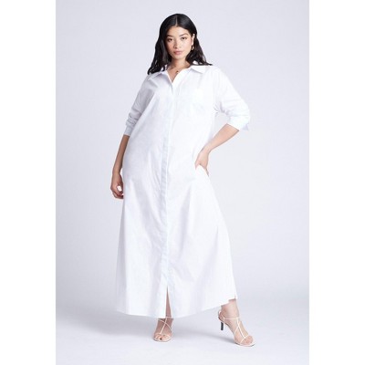 ELOQUII Women's Plus Size Collared Maxi Shirt Dress