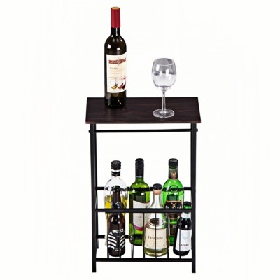 FONTOI Wood End Table with With Ornate Scroll Designs&Removable Bar, Side Table with Bottom Basket&Non-marking Feet, Brown, 14.6"*21.3"*7.9"