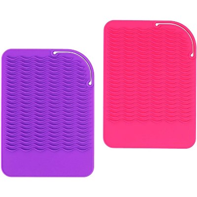 Glamlily 2 Pcs Heat Resistant Silicone Mat for Flat or Curling Iron, Hot Hair Tools, Pink, Purple, 6 x 9 in