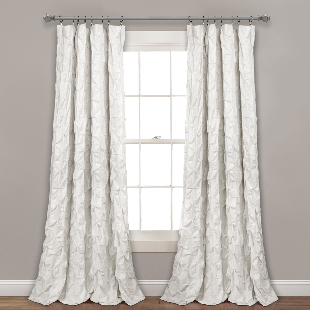 Photos - Curtain Rod / Track 84"x52" Ravello Pintuck Window Curtain Panel White - Lush Décor: Light Filtering Cotton Drapes, Mid-Century Modern Style