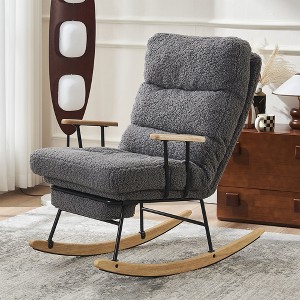 Modern Teddy Gliding Rocking Chair with High Back, Retractable Footrest, and Adjustable Back Angle for Nursery, Living Room, and Bedroom - 1 of 4