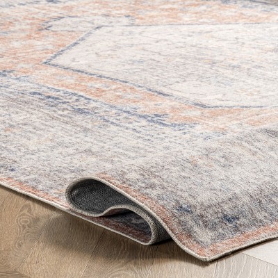 Peach Floral Soft Synthetic 5' x 8' Easy Care Area Rug