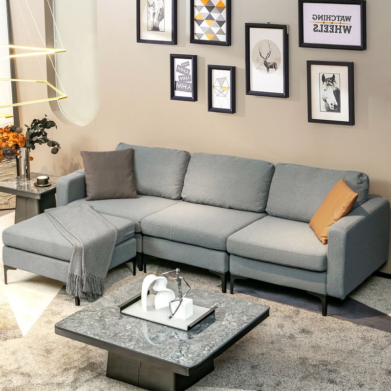 Costway Modular L-shaped 3 Seat Sectional Sofa w/ Reversible Chaise & 2 USB Ports, 3 of 11