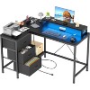 Acekool L-Shaped Gaming Desk with LED Lights, Power Outlets, Drawers & Shelves, Corner Computer Desk for Home Office, Black - 2 of 4