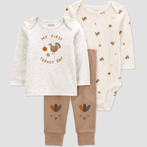 Carter's Just One You® Baby 3pc Thanksgiving ''My First Turkey Day'' Top & Bottom Set - Cream - 1 of 3