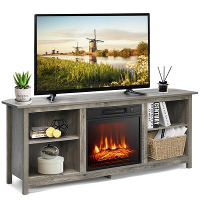 Costway 58'' 2-tier Fireplace Tv Stand W/18'' Electric Fireplace Up To ...