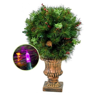 Garden Elements Battery Operated Christmas Compact Ball Porch Tree in Bronze Container, 30in