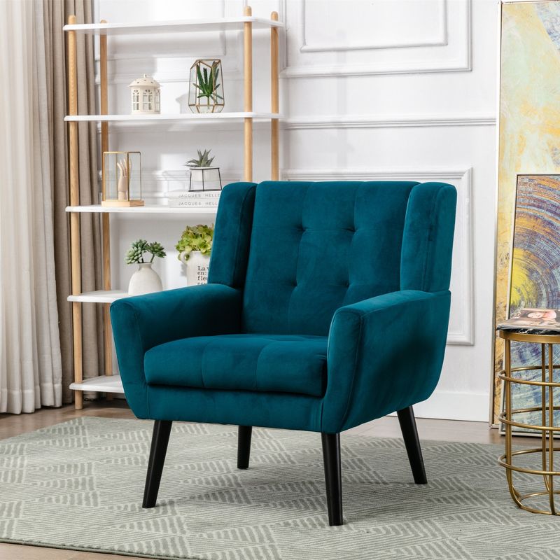 Modern Soft Velvet/Linen Upholstered Accent Chair with Armrests - ModernLuxe, 2 of 9