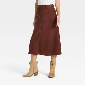 Women's Faux Suede Midi A-Line Skirt - Universal Thread™ - 1 of 3