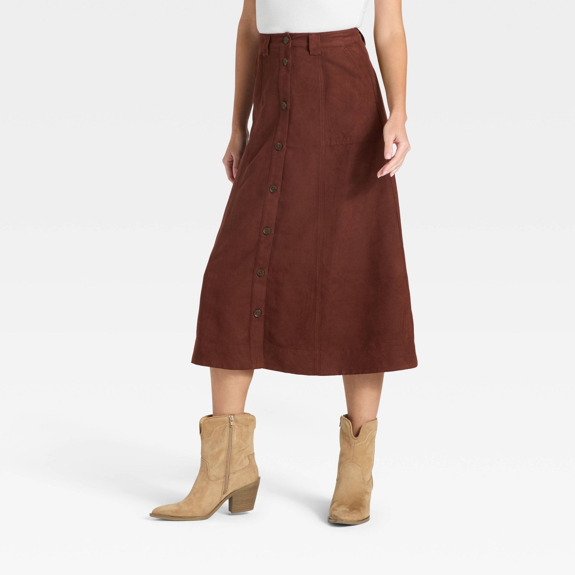 Women's Faux Suede Midi A-Line Skirt - Universal Thread™