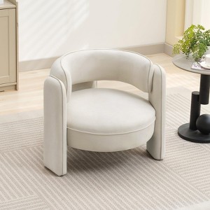 Accent Chair, Modern Velvet Upholstered Mid Century Barrel Armchair - Comfy for Living Room Bedroom Apartment Office, Beige - 1 of 4