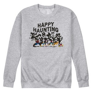Men's - Disney - Mickey Pluto Minnie Daisy Donald Goofy Happy Haunting Graphic Fleece Sweatshirt - 1 of 4