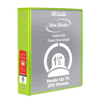 Bazic Products 3-Ring View Binder with 2 Pockets, 1.5", Lime Geen