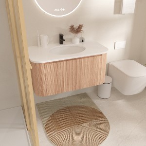 Lyngins Wall-Mounted Bathroom Vanity with Sink, Modern Floating Vanity Cabinet with Soft Close Drawer, Wave Texture Wood Finish, Cultured Marble - 1 of 4