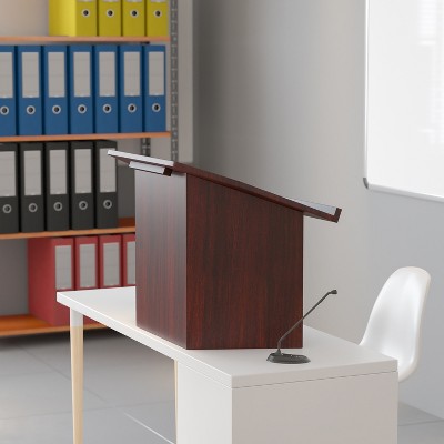 Mahogany Foldable Tabletop Lectern with Slanted Top and Ledge