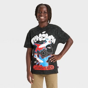 Boys' Pokémon Legendary Eon Duo Latios and Latias Oversized Short Sleeve Graphic T-Shirt - Black - 1 of 4