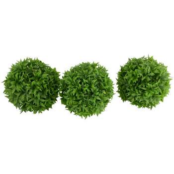 Northlight Set of 3 Solar Lighted Artificial Eugenia Topiary Balls, Warm White Lights