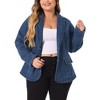 Agnes Orinda Women's Plus Size Denim Notched Lapel Color Block Stretch Blazers - 2 of 4