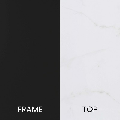 Modern Marbled White and Matte Black Round Metal End Table