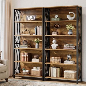 Tribesigns 70.87" Industrial Bookshelf, 6-Tier Bookcase with Geometric Metal Frame & Open Storage Shelves for Home Office, Living Room, Brown - 1 of 4
