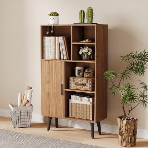 5 Freestanding Cube Shelf, 4-Tier Open Bookshelf with Legs, Walnut Bookcase Retro Wood Bookshelves Storage Organizer Shelf, Storage Organizer - 1 of 4