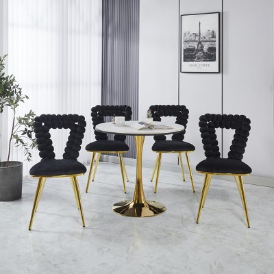 Modern Upholstered Dining Chairs Set of 2,Fabric Office Chair with Iron Tube Legs,Armless Chair for Living Room or Office-Coolbibila