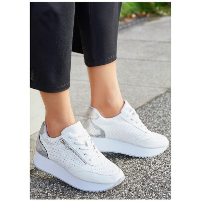 Женские кроссовки Lascana Women's Zip Detail Platform Sneakers - LASCANA - Silver Solid 7 — фото 4