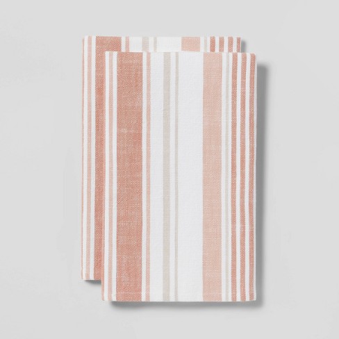2pk Cotton Flat Weave Striped Kitchen Towels Pink - Threshold™