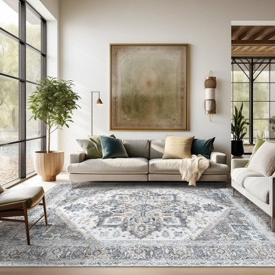 ABYNOW Washable Area Rug – Soft Low-Pile Non-Slip Carpet