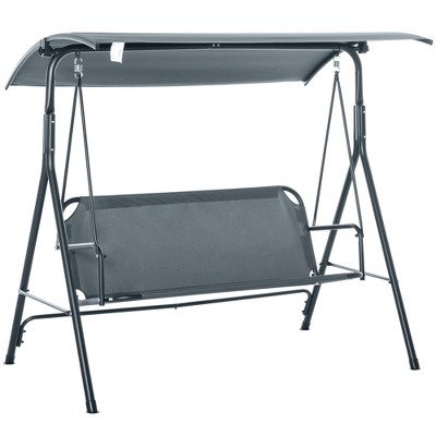 Vynxaria 3-Person Porch Swing with Stand, Outdoor Patio Porch with Adjustable Tilt Canopy and Comfortable Swing Bench-Style Seat, Steel Frame, Gray