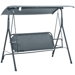 Vynxaria 3-Person Porch Swing with Stand, Outdoor Patio Porch with Adjustable Tilt Canopy and Comfortable Swing Bench-Style Seat, Steel Frame, Gray - 1 of 4