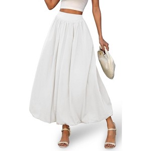 Women's Y2K Bubble Hem Maxi Skirt - Puffy A-Line Long Skirt with Pockets & Elastic Waist White - 1 of 4