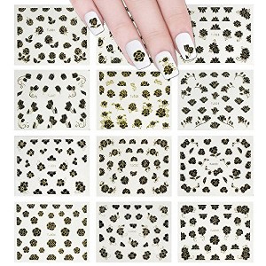 Wrapables 12 Sheets Black Flower with Gold Trim Nail Stickers Nail Art - 1 of 4