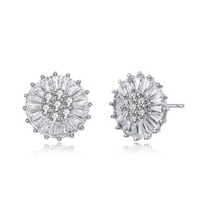 Guili Sterling Silver Earrings with Colored Round & Baguette CZ in White Gold & Rhodium Plating – Glamour and Sophistication for Every Style - 1 of 3