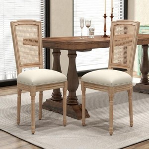 SKRAN French Dining Chairs Set of 2, Upholstered Vintage with Square Backrest with Solid rubberwood Leg for Dining Room Bedroom Kitchen, Beige B - 1 of 4