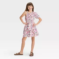 Girls' One Shoulder Tiered Mini Dress - Cat & Jack™ Pink S