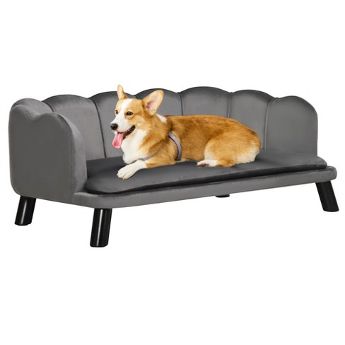 PawHut Raised Dog Sofa with Seat and Back Cushions Elevated Pet Sofa for Small and Medium Dogs, Gray