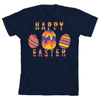 Bunny Bros Happy Easter Egg Painting Crew Neck Short Sleeve Navy Boy's T-shirt