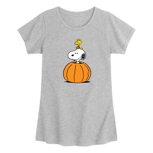 Girls' - Peanuts - Snoopy Woodstock Pumpkin Short Sleeve Graphic T-Shirt - 1 of 3